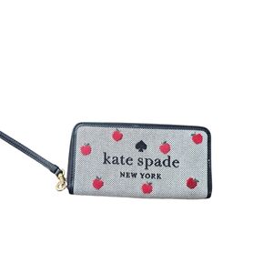 Kate Spade Ella Apple Toss Embroidered Large Continental Zip Wallet Black Multi